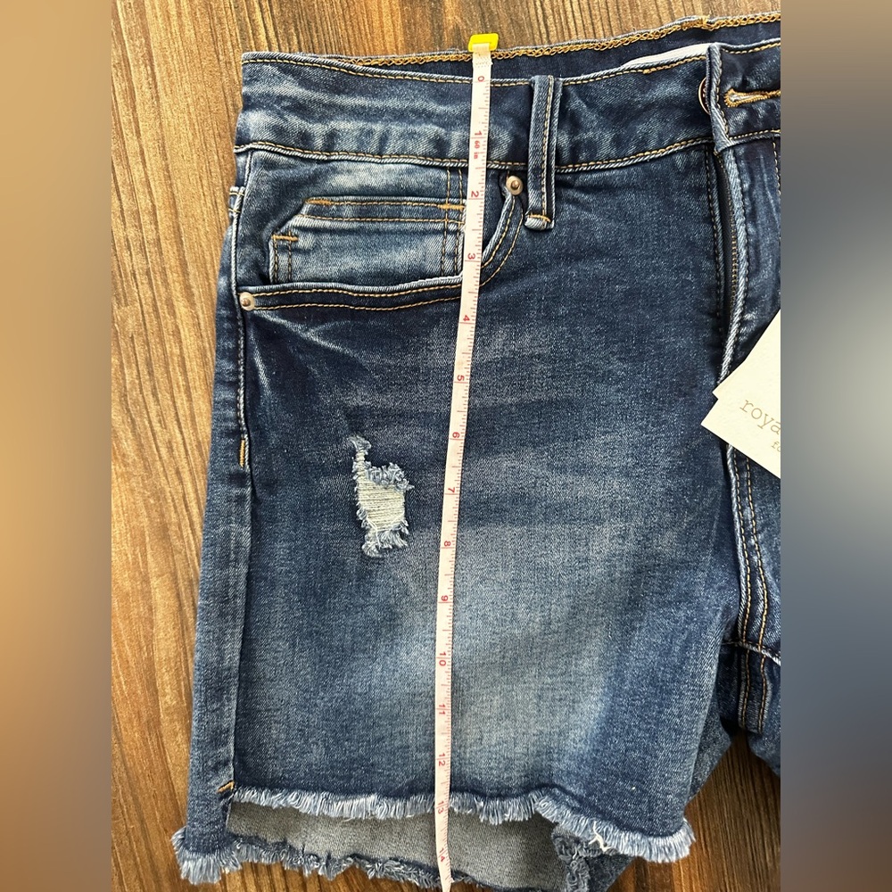 Royalty For Me Dark Blue Distressed Denim Blue Jean Shorts - Picture 10 of 16